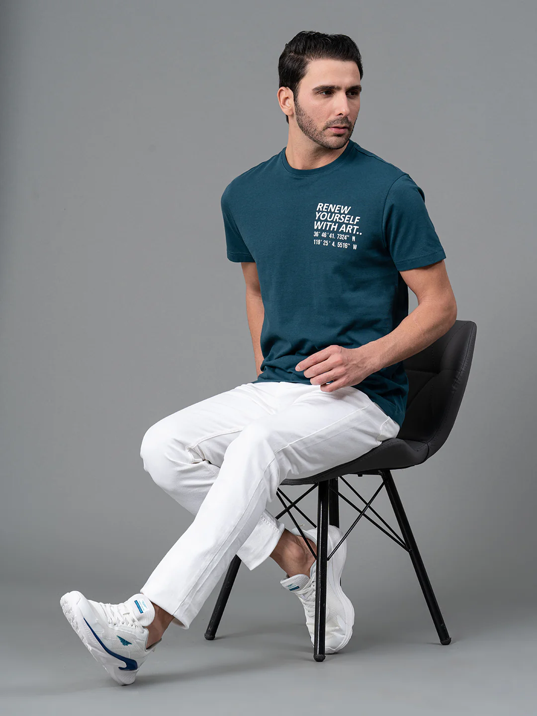 Mens Casual Round Neck Teal T-Shirt - Image 5