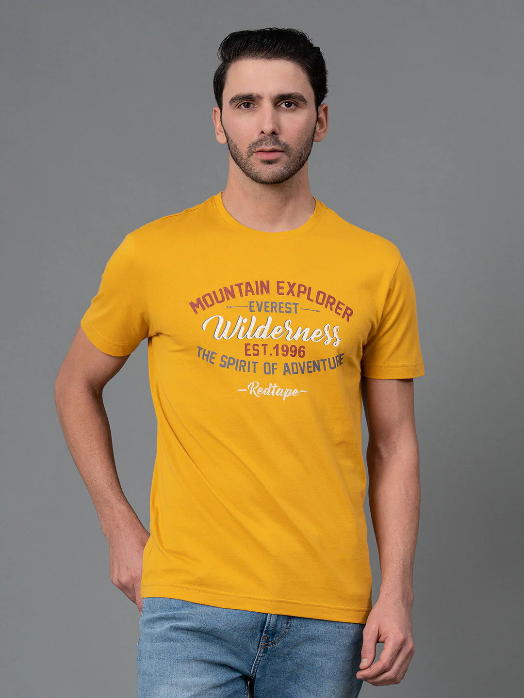 Men's Casual Round Neck Yellow T-Shirt