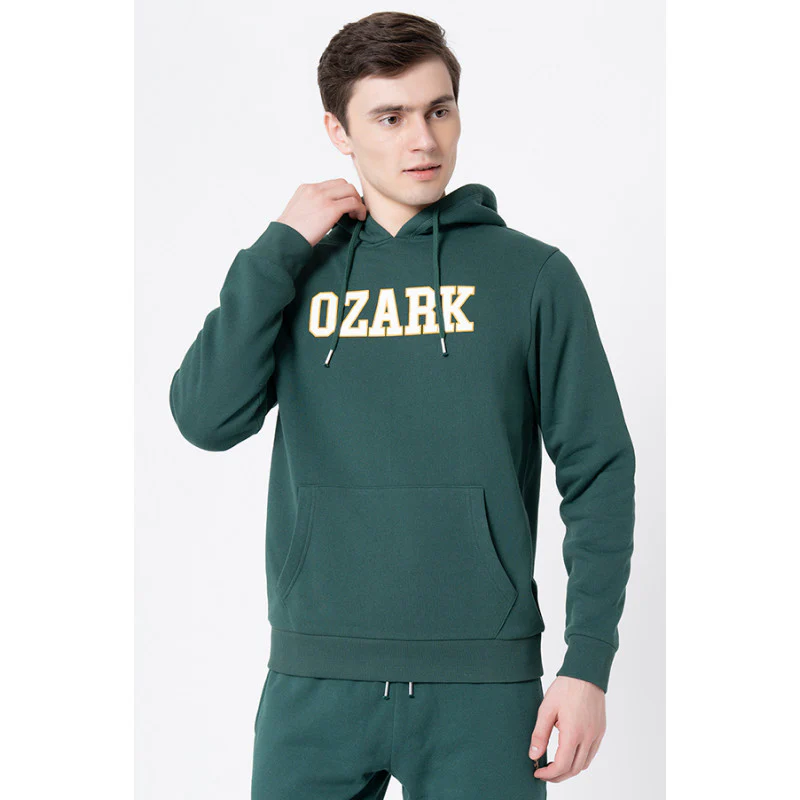 Men's Dark Green Graphic Print Hoodie