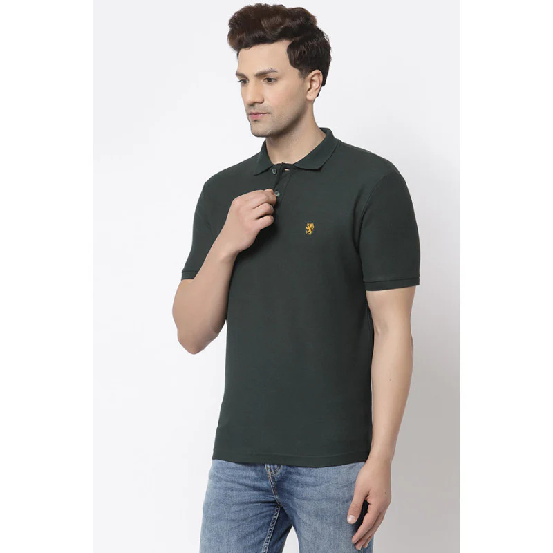 Men Dark Green Polo Neck T-Shirt
