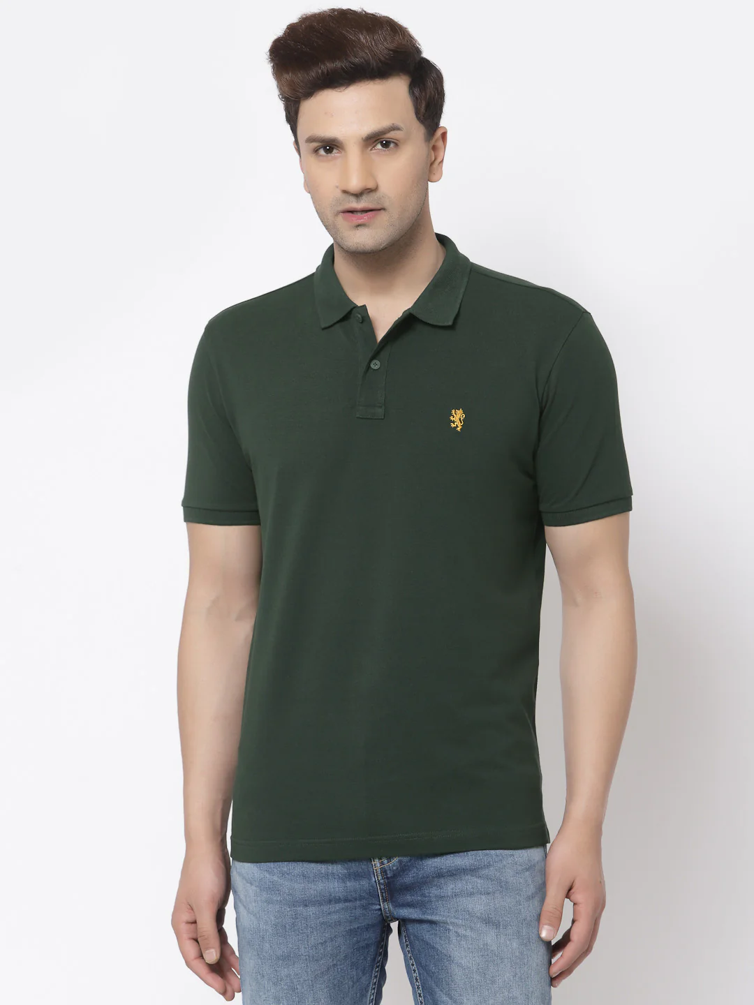Men Dark Green Polo Neck T-Shirt