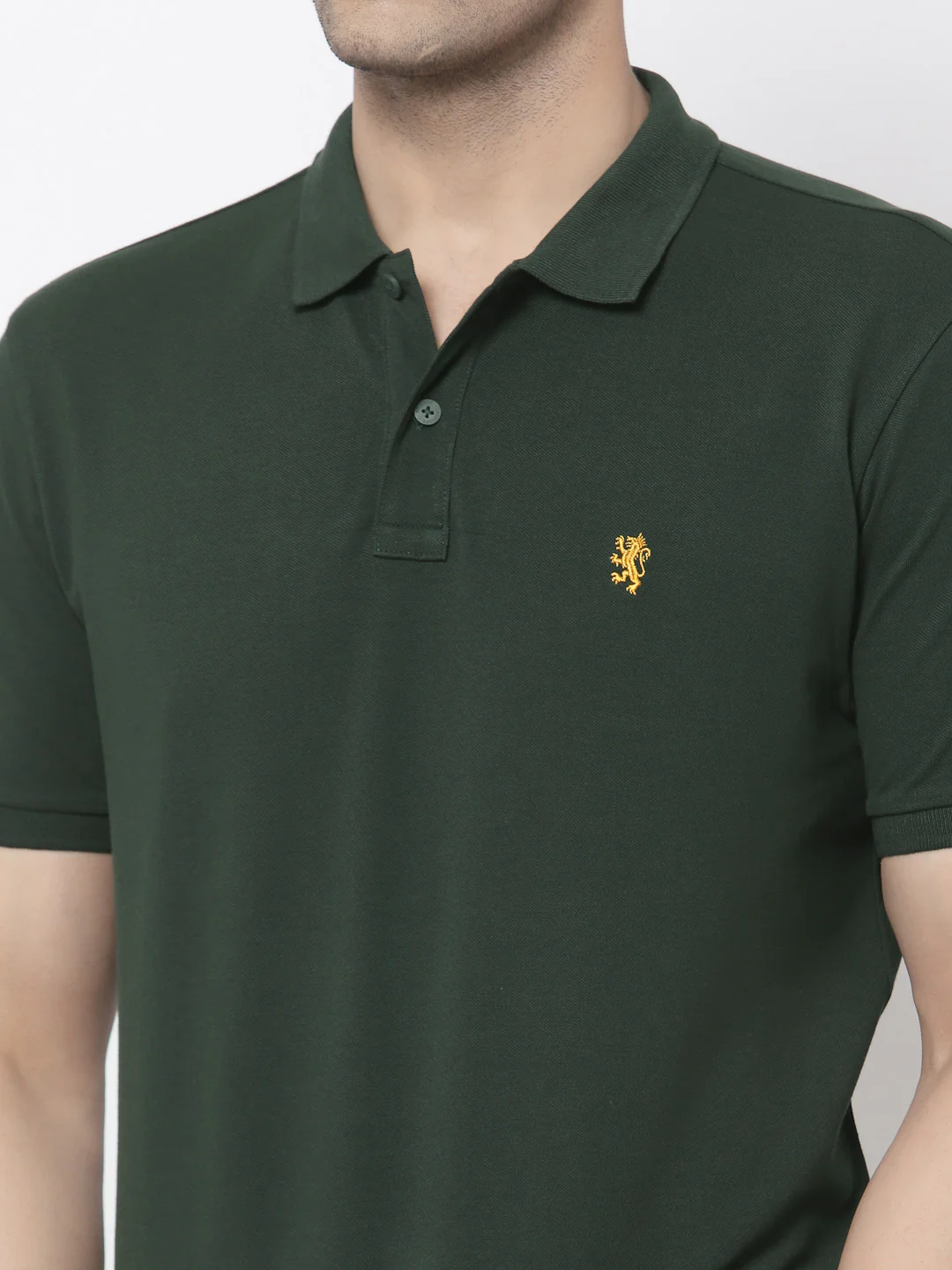 Men Dark Green Polo Neck T-Shirt - Image 4