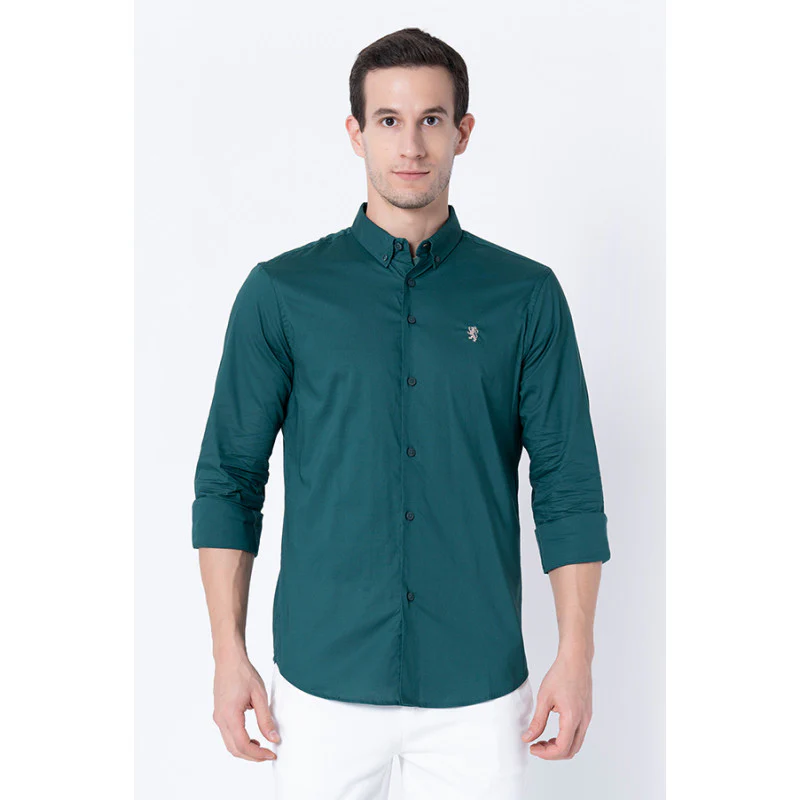 Men's Dark Green Solid Shirts