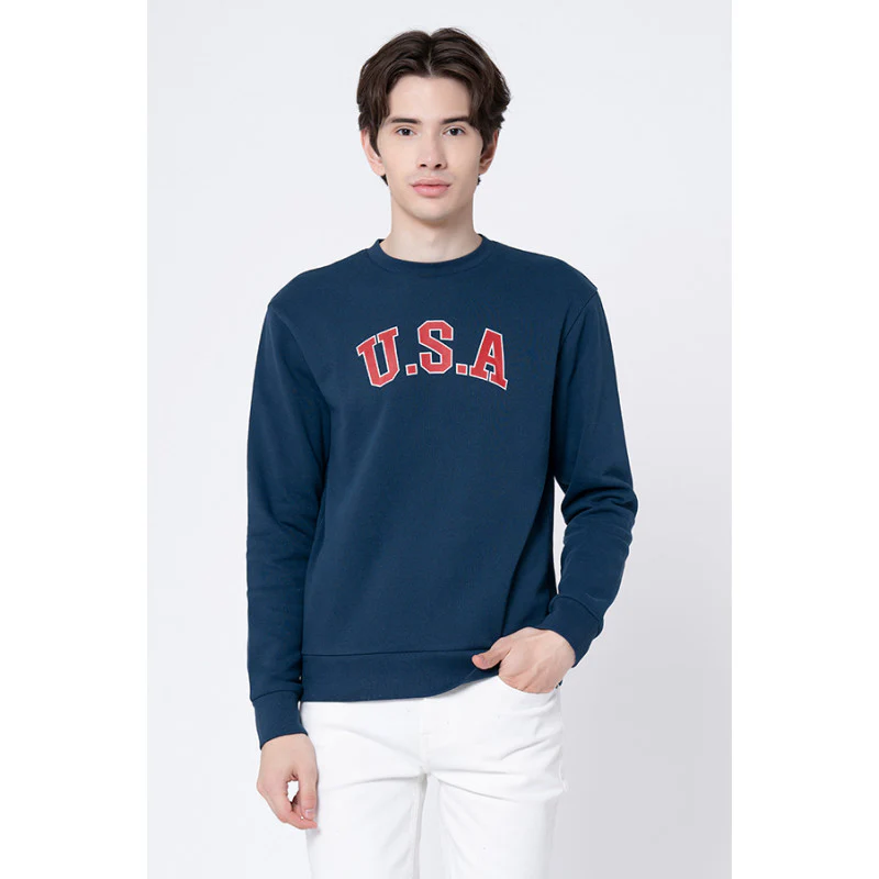 Men's Deep Blue Printed Sweatshirt