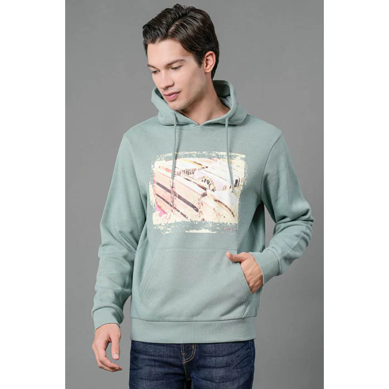 Men's Green Melange Graphic Print Hoodie