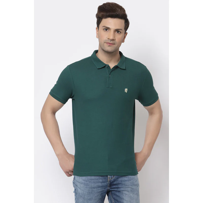 Men Green Polo Neck T-Shirt