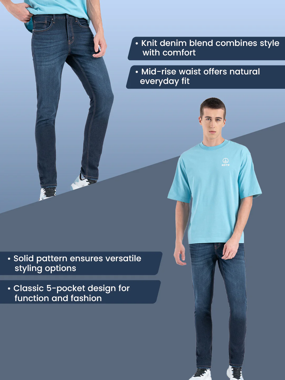 Men's Knitted Skinny Fit Denim Jeans - Image 2