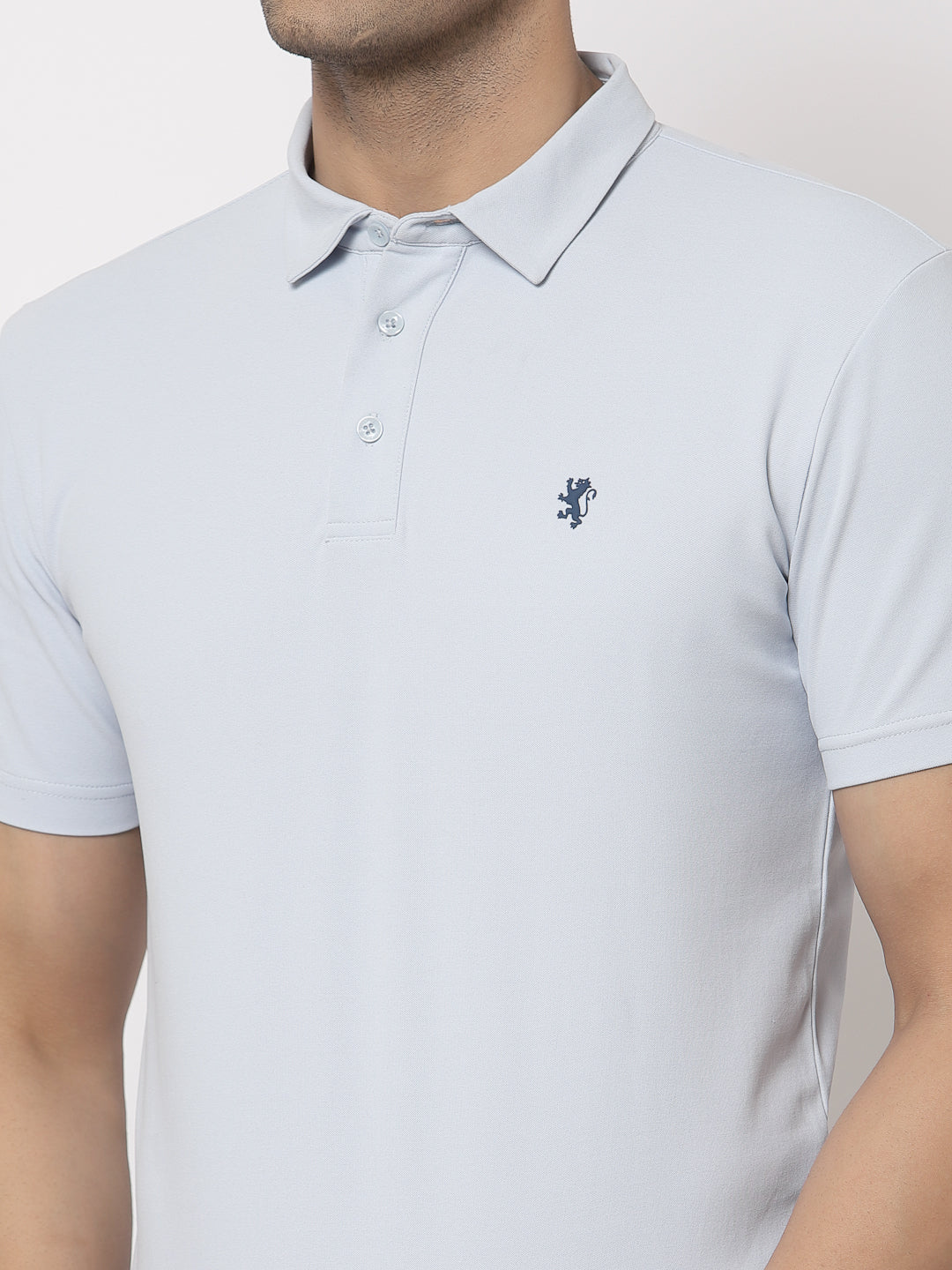 Men Light Blue Polo Neck T-Shirt - Image 4