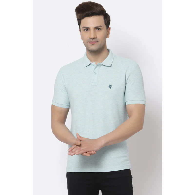 Men Light Blue Polo Neck T-Shirt