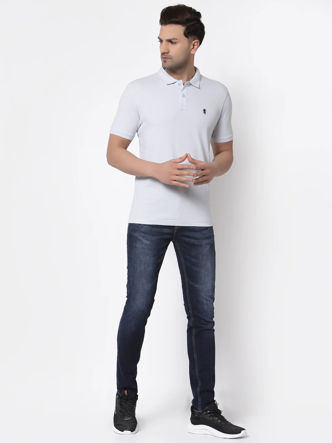 Men Light Blue Polo Neck T-Shirt - Image 5