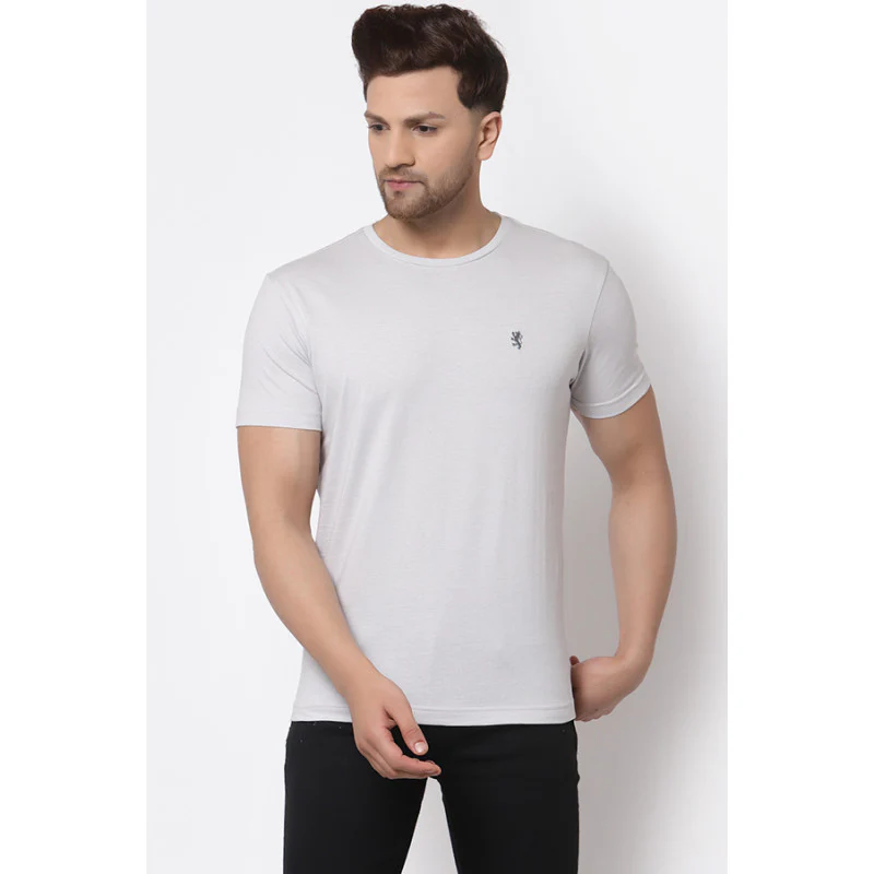 Men Light Grey Solid T-Shirt