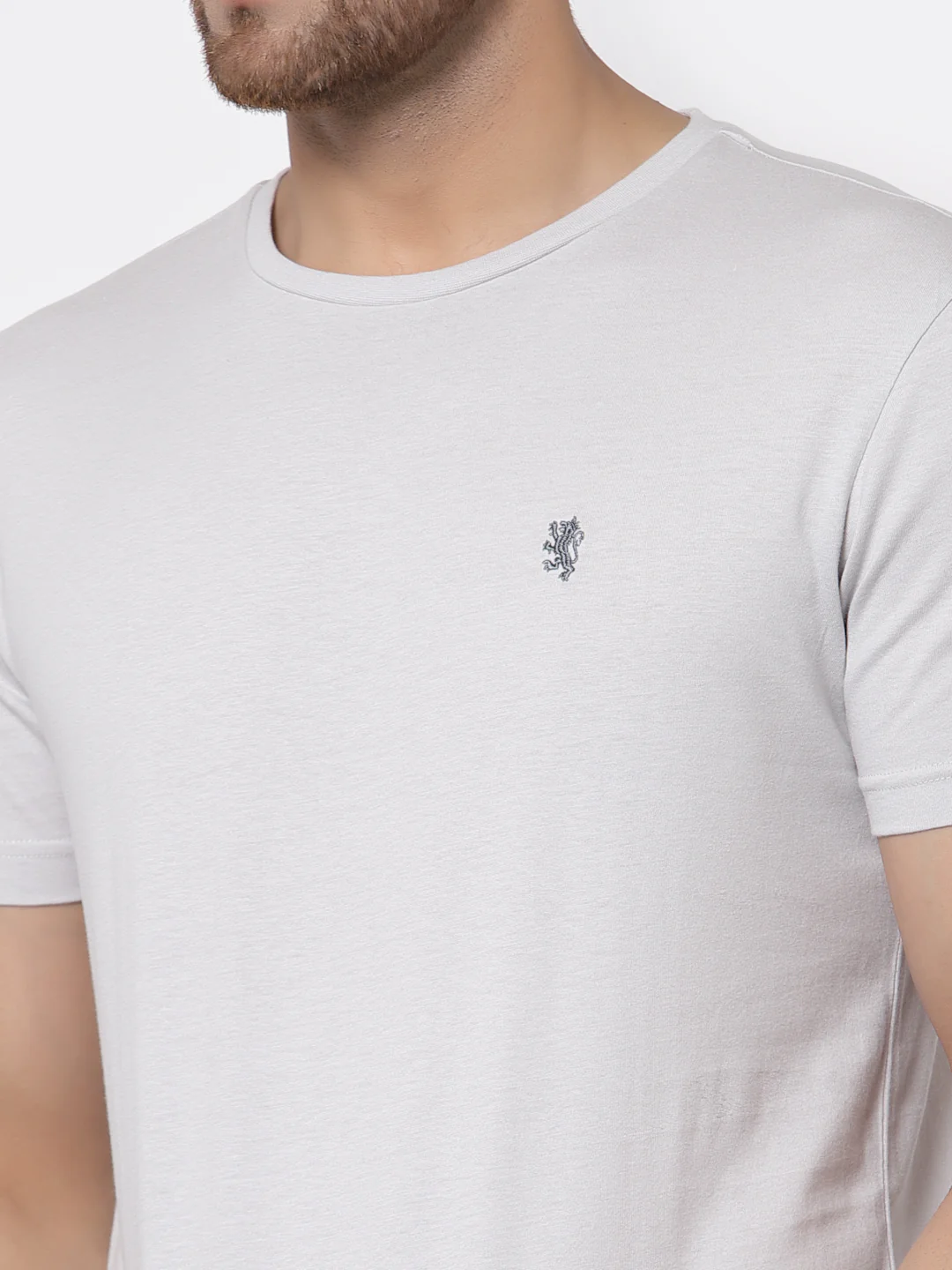 Men's Light Grey Solid T-Shirt - Image 2
