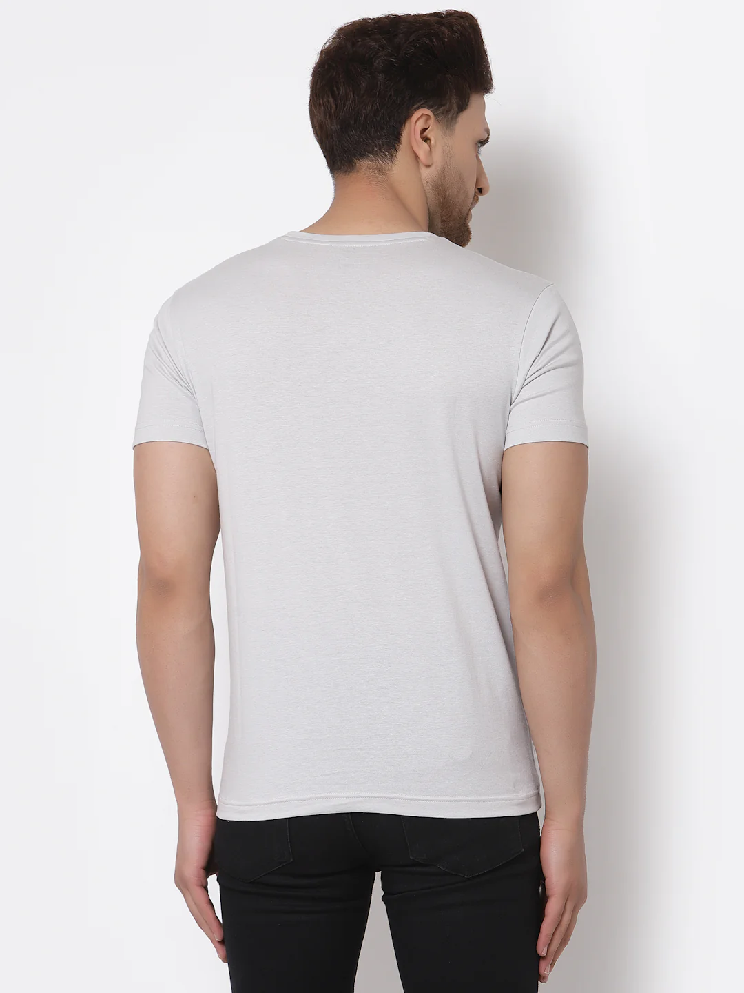 Men's Light Grey Solid T-Shirt - Image 4