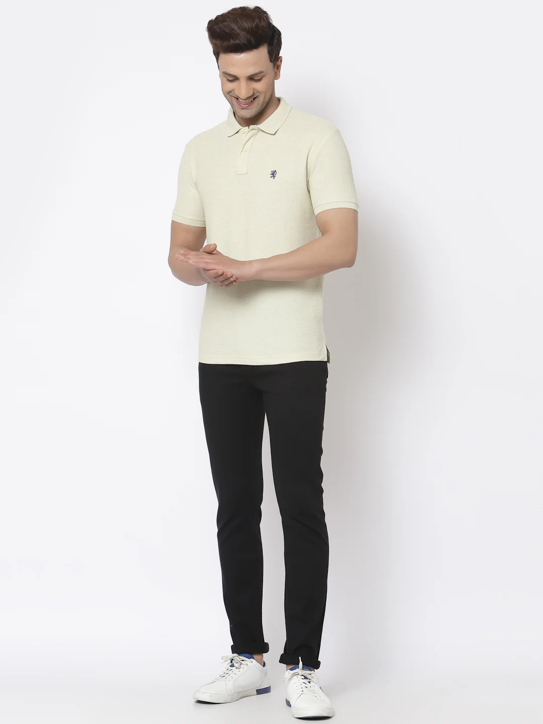 Men Lime Yellow Polo Neck T-Shirt - Image 5