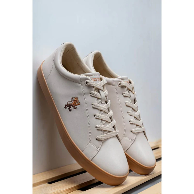 Men's Low-Top Casual Sneakers- Lace-Up Beige Sneakers