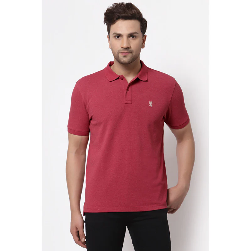 Men's Maroon Melange Polo Neck T-Shirt