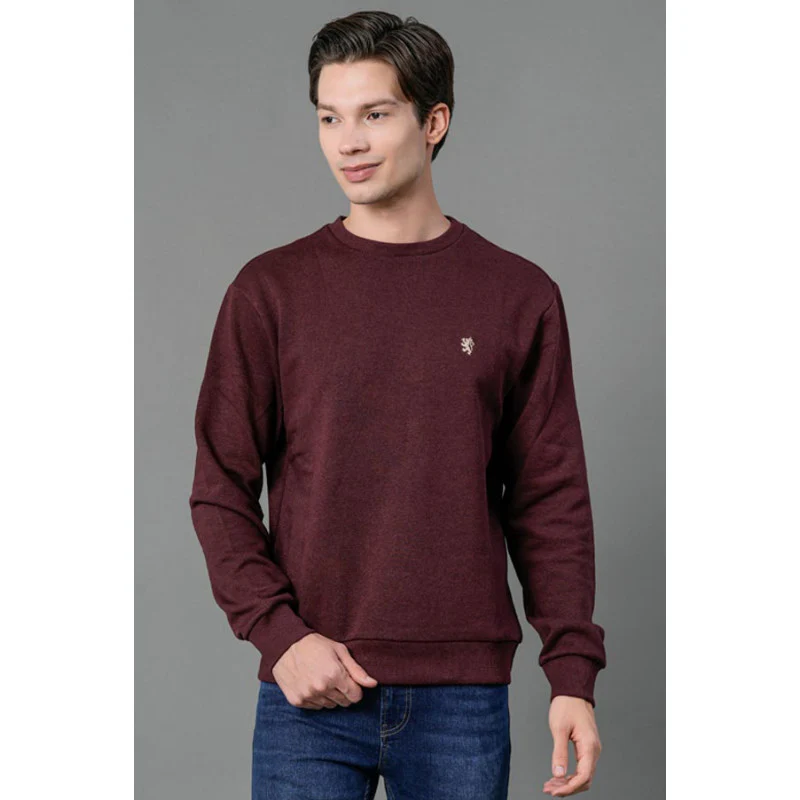 Men's Maroon Melange Solid Sweatshirt