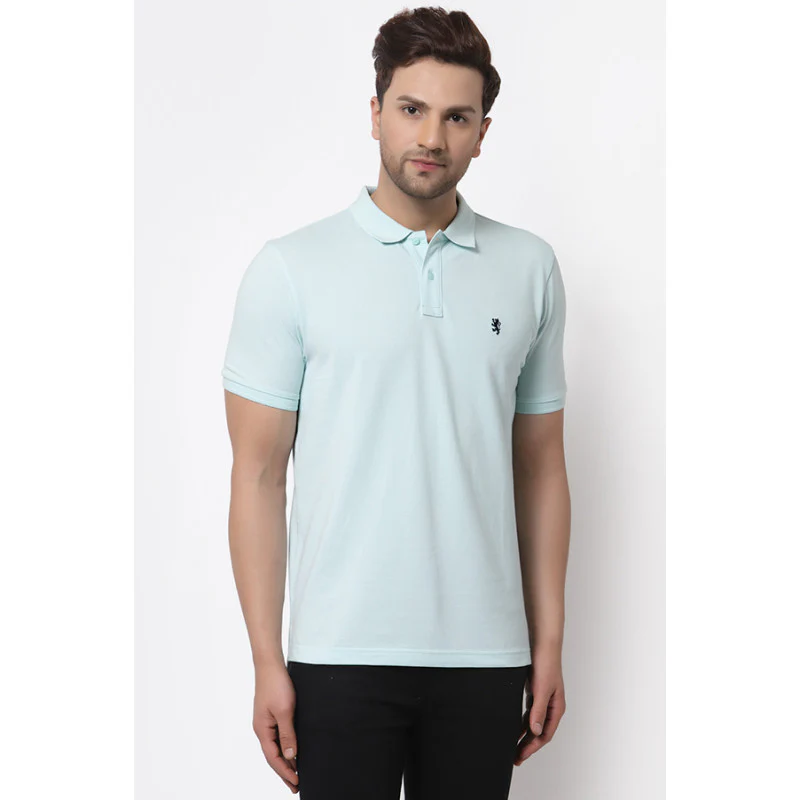 Men Mint Blue Polo Neck T-Shirt