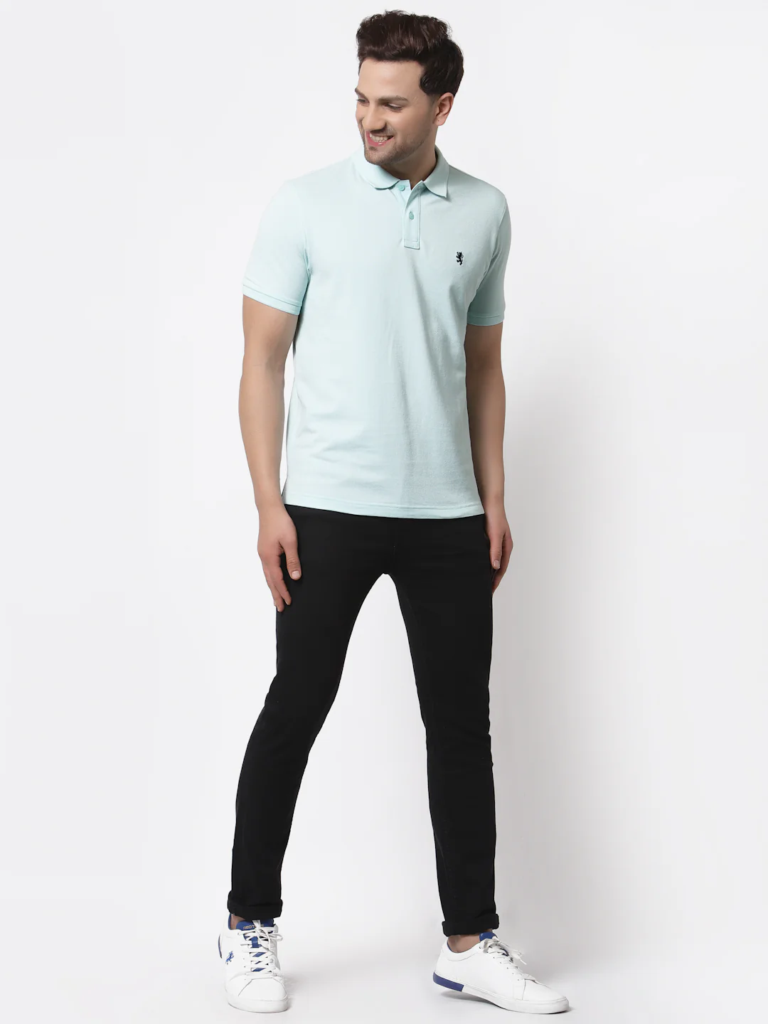 Men Mint Blue Polo Neck T-Shirt - Image 5