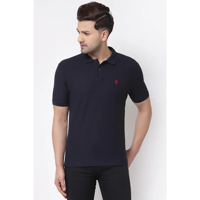 Men Navy Collared T-Shirt