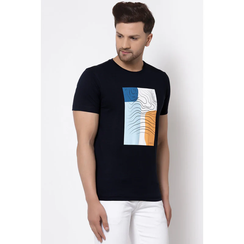 Men's Navy Printed T-Shirt - Image 2