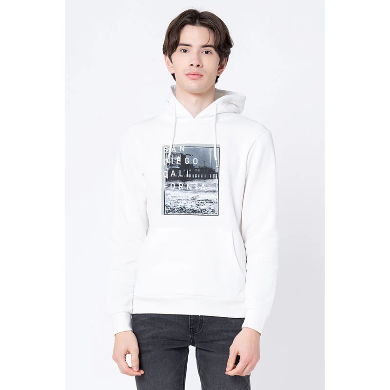 Men's Off White Graphic Print Hoodie
