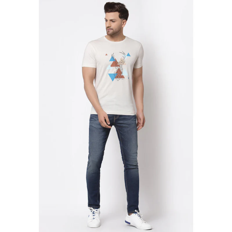 Men's Off White Round Neck Pure Cotton Graphic Print T-Shirt - Image 3