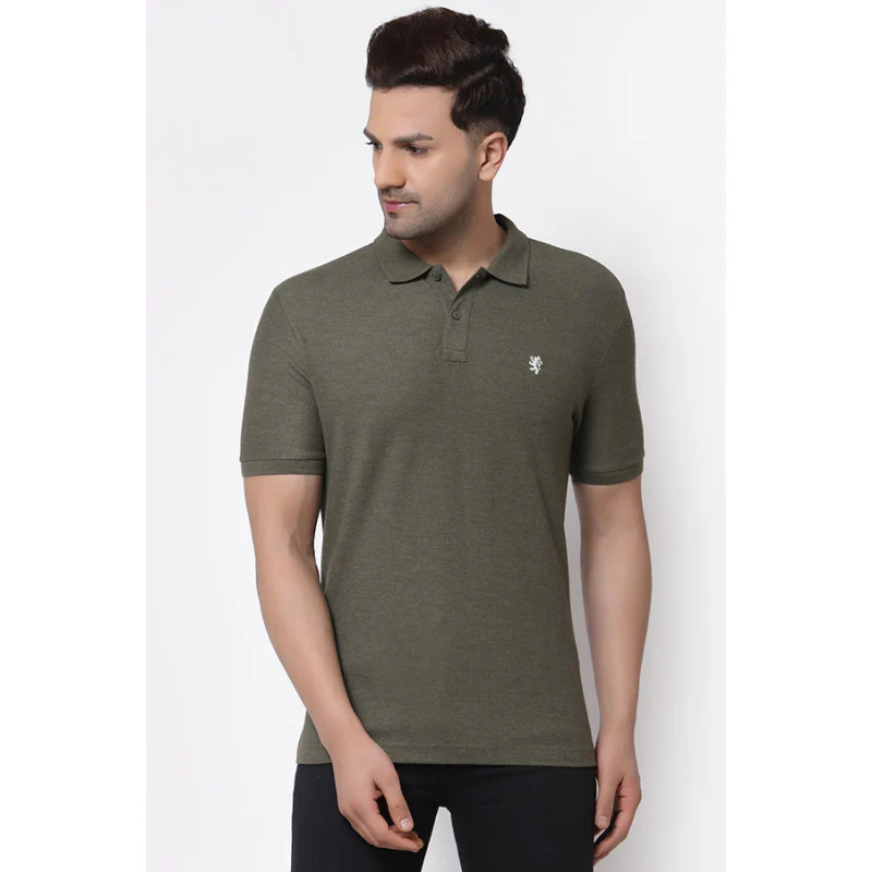 Men Olive CollaRed T-Shirt