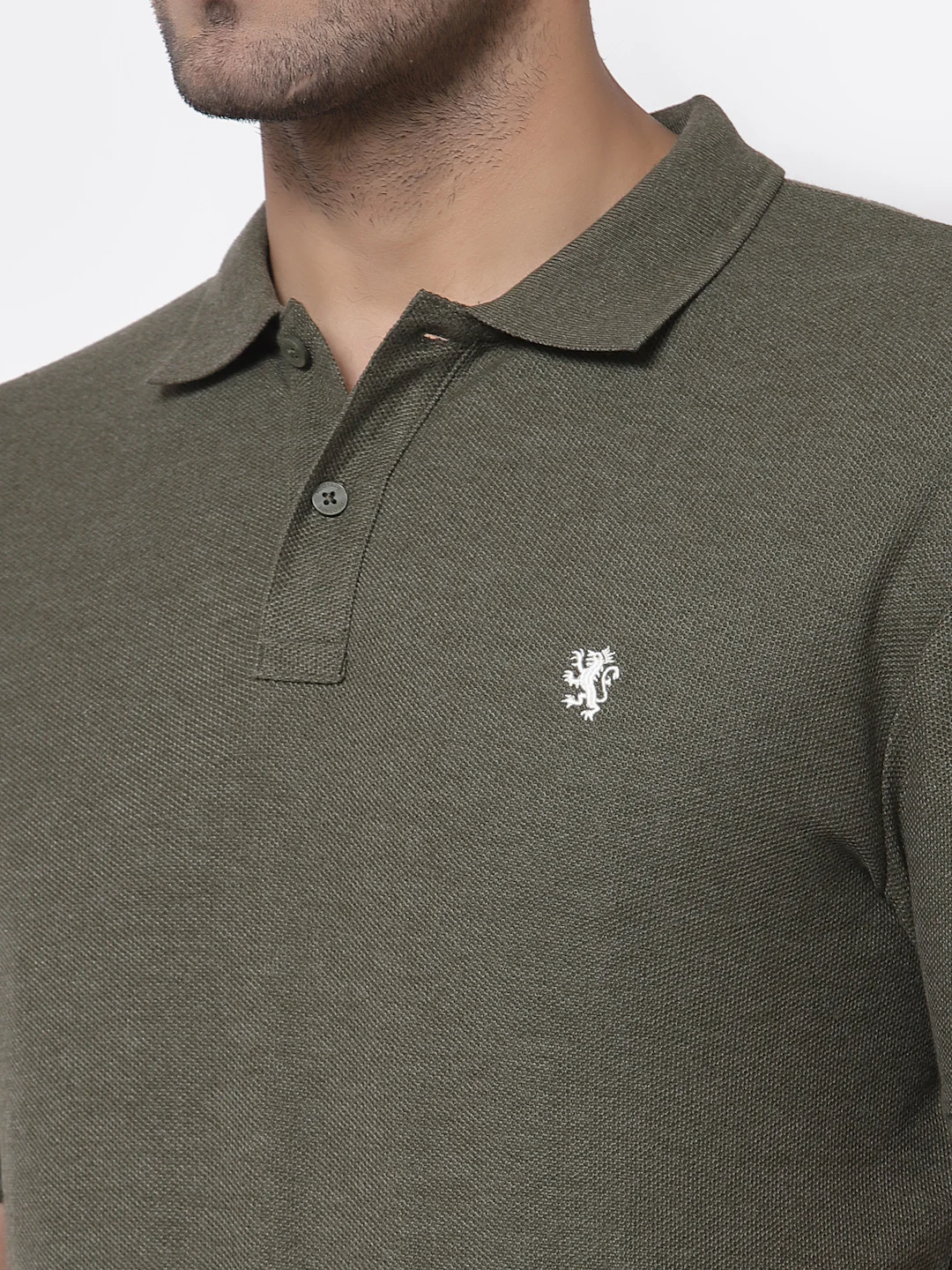 Men's Olive Solid Polo Collar Poly Cotton Melange T-Shirt - Image 5