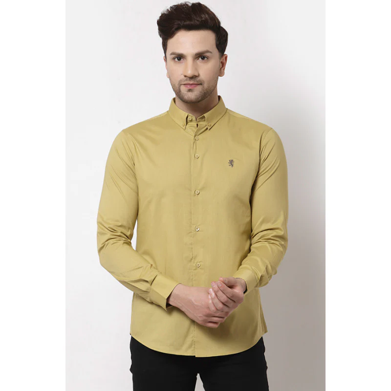 Men Pale Yellow Solid Shirt