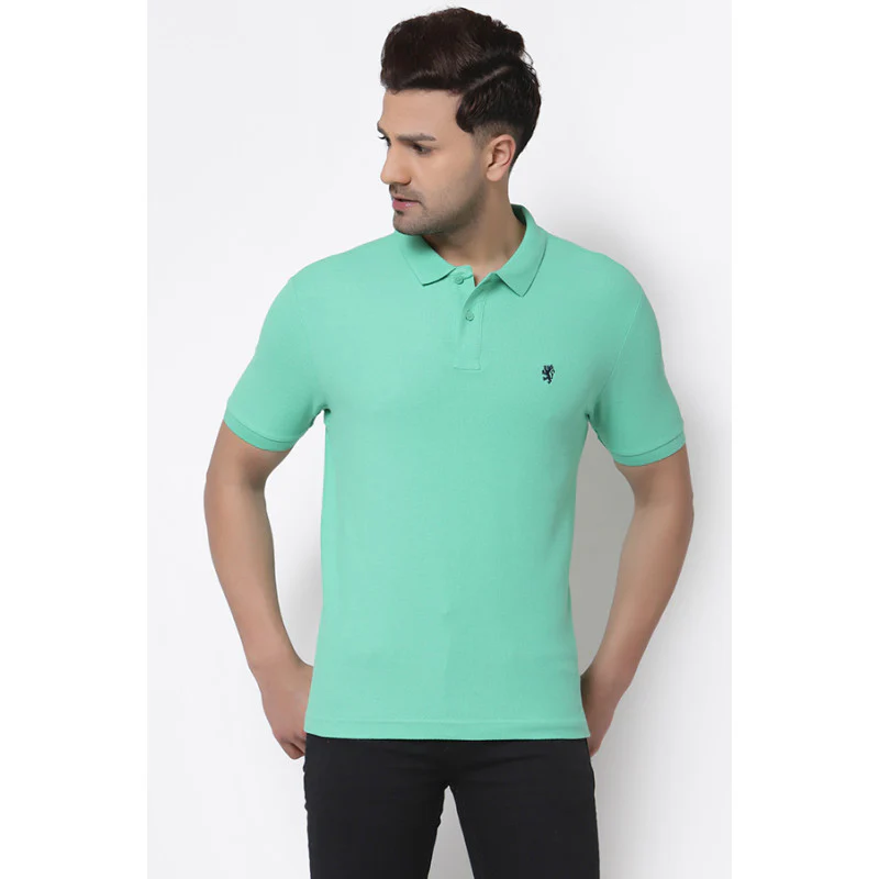 Men Parrot Green CollaRed T-Shirt