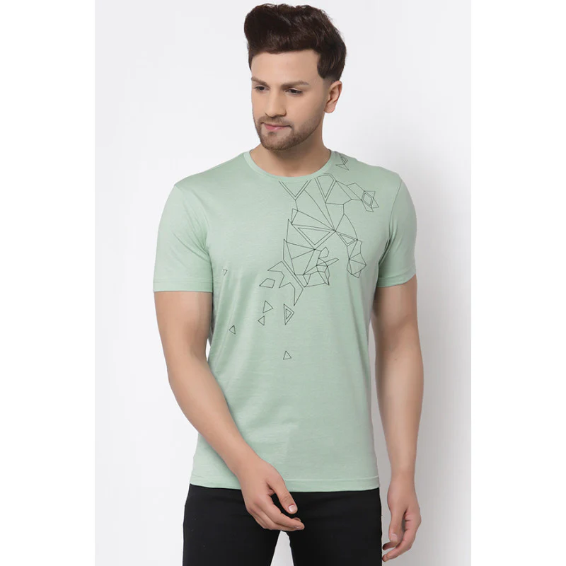Men Pastel Green Round Neck T-Shirt