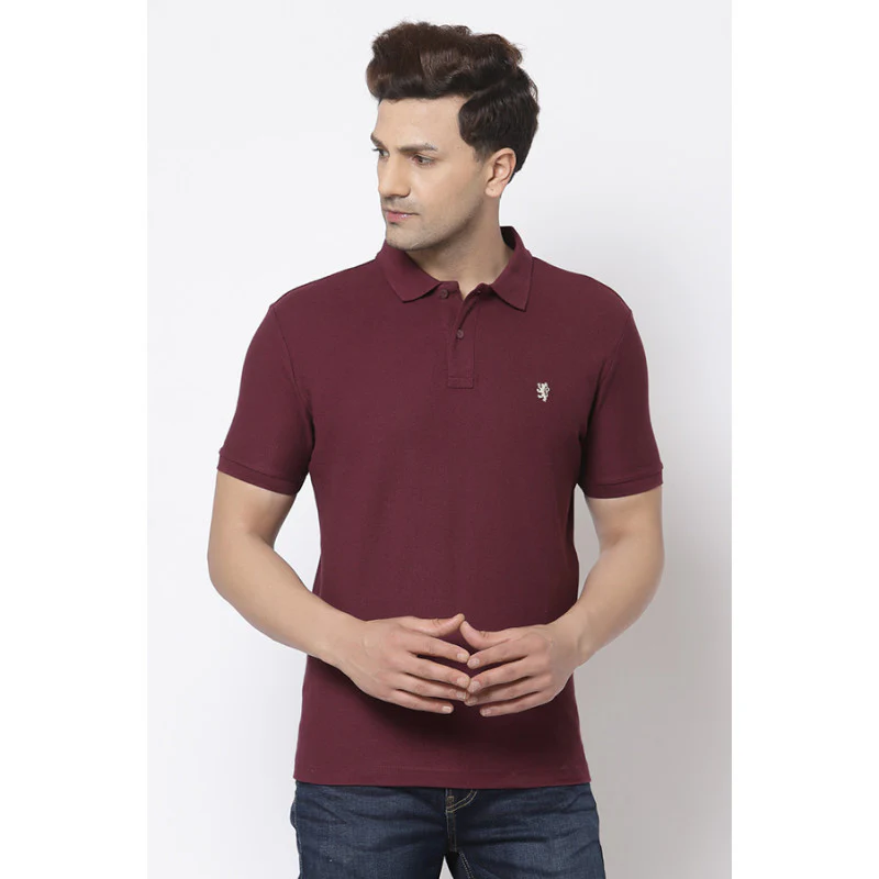 Men Plum Polo Neck T-Shirt