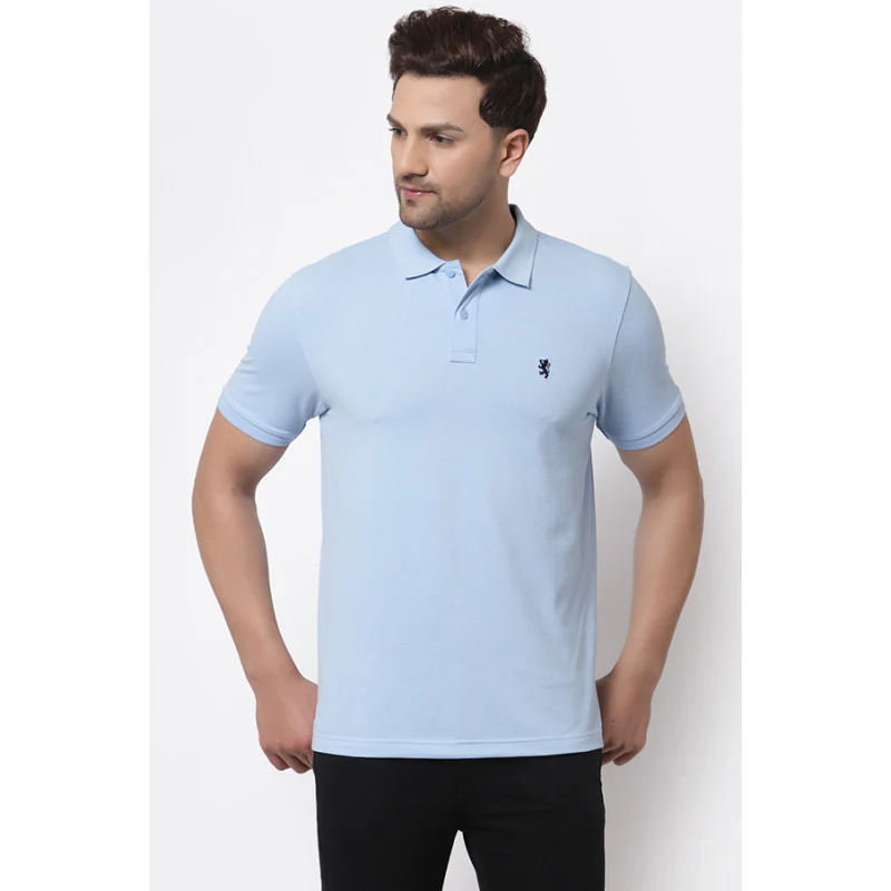 Men Powder Blue Polo Neck T-Shirt