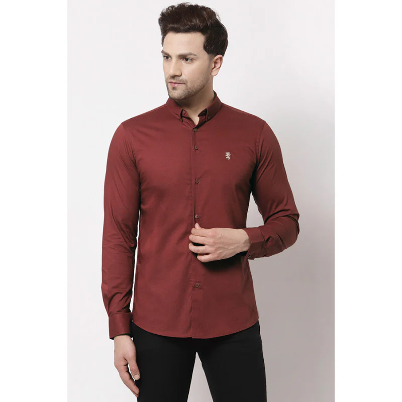 Men Rust Red Solid Shirt