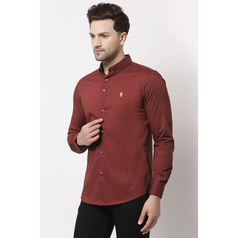 Men Rust Red Solid Shirt - Image 2