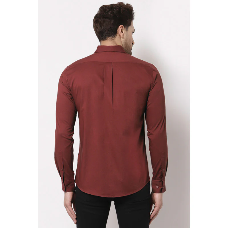 Men Rust Red Solid Shirt - Image 3