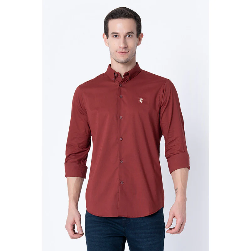 Men Rust Red Solid Shirts