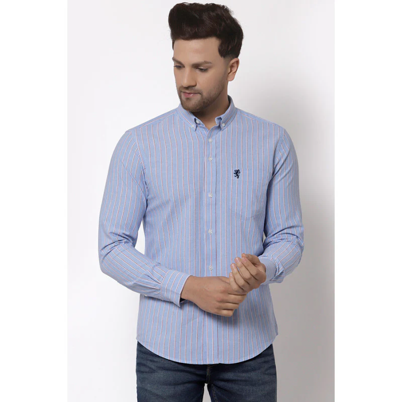 Men Sky Blue Striped Shirt