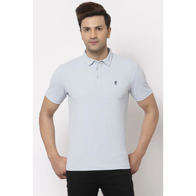 Men Sky Blue Polo Neck T-Shirt