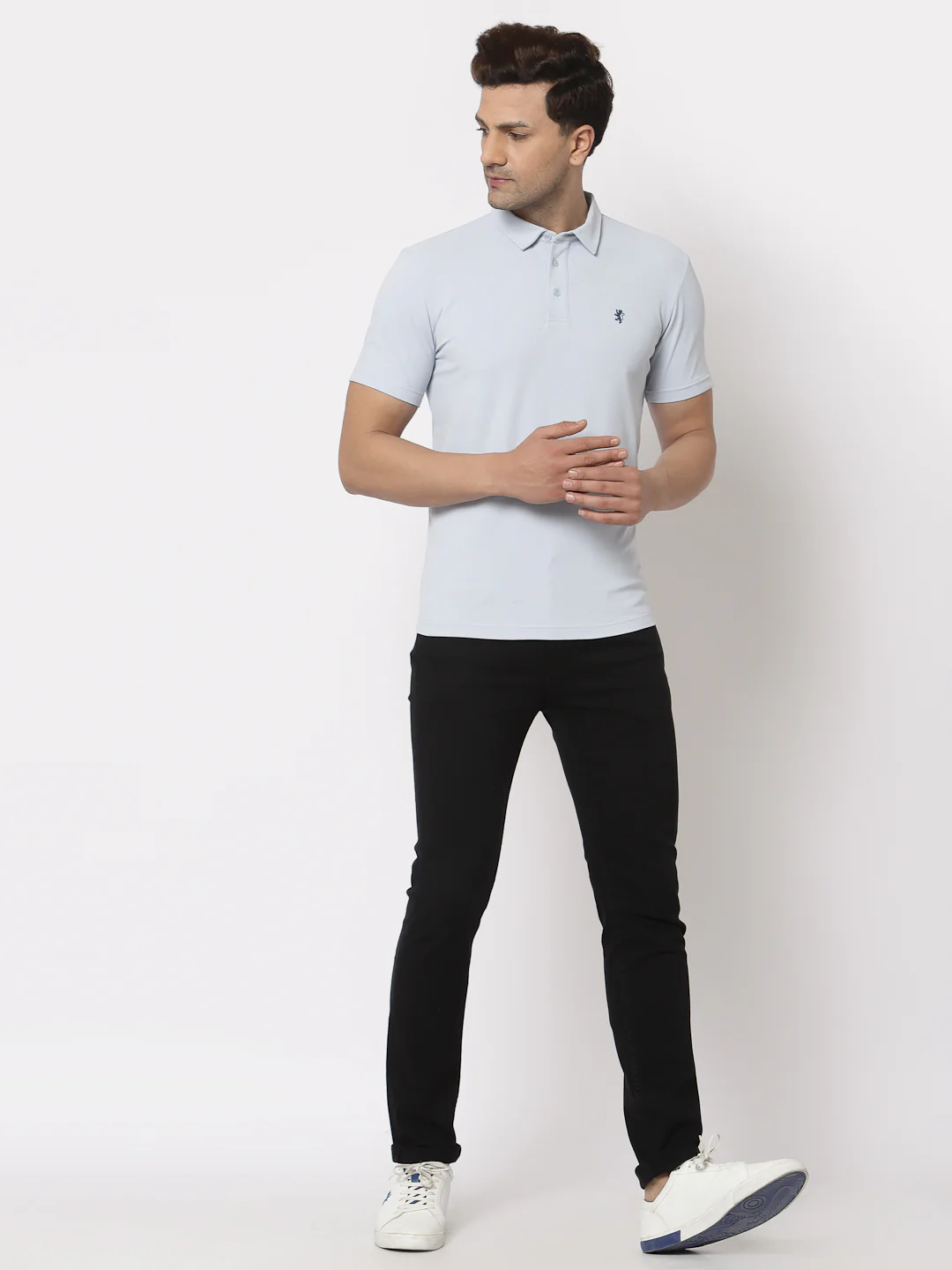 Men Sky Blue Polo Neck T-Shirt - Image 5