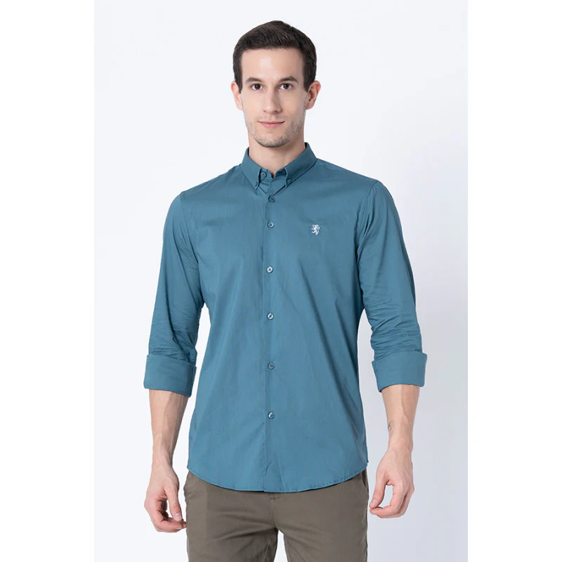 Men Slate Blue Solid Shirts