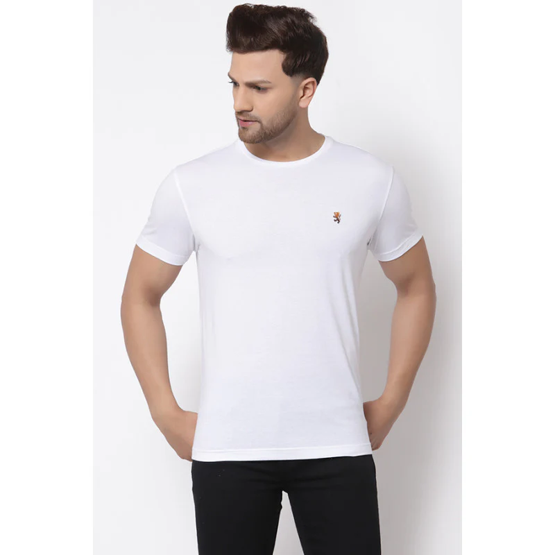 Men White Solid T-Shirt