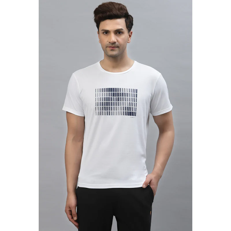 Men White Round Neck Activewear T-Shirt