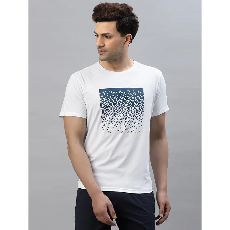 Men White Round Neck Activewear T-Shirt