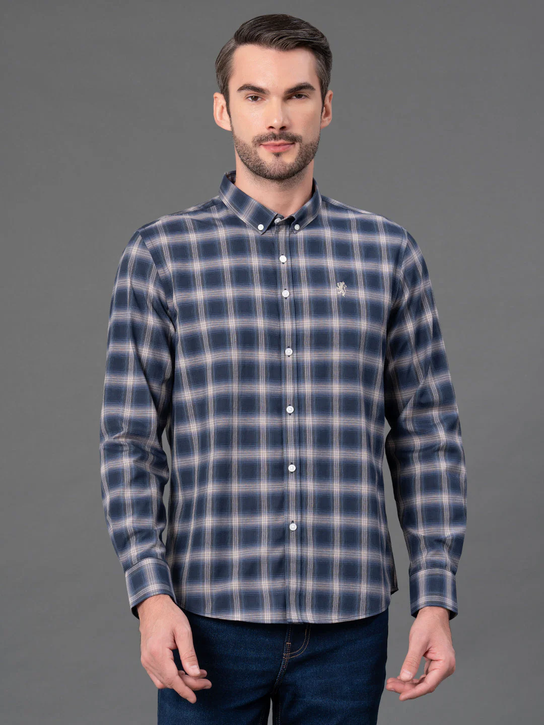 Midnight Blue Checked Shirt for Men