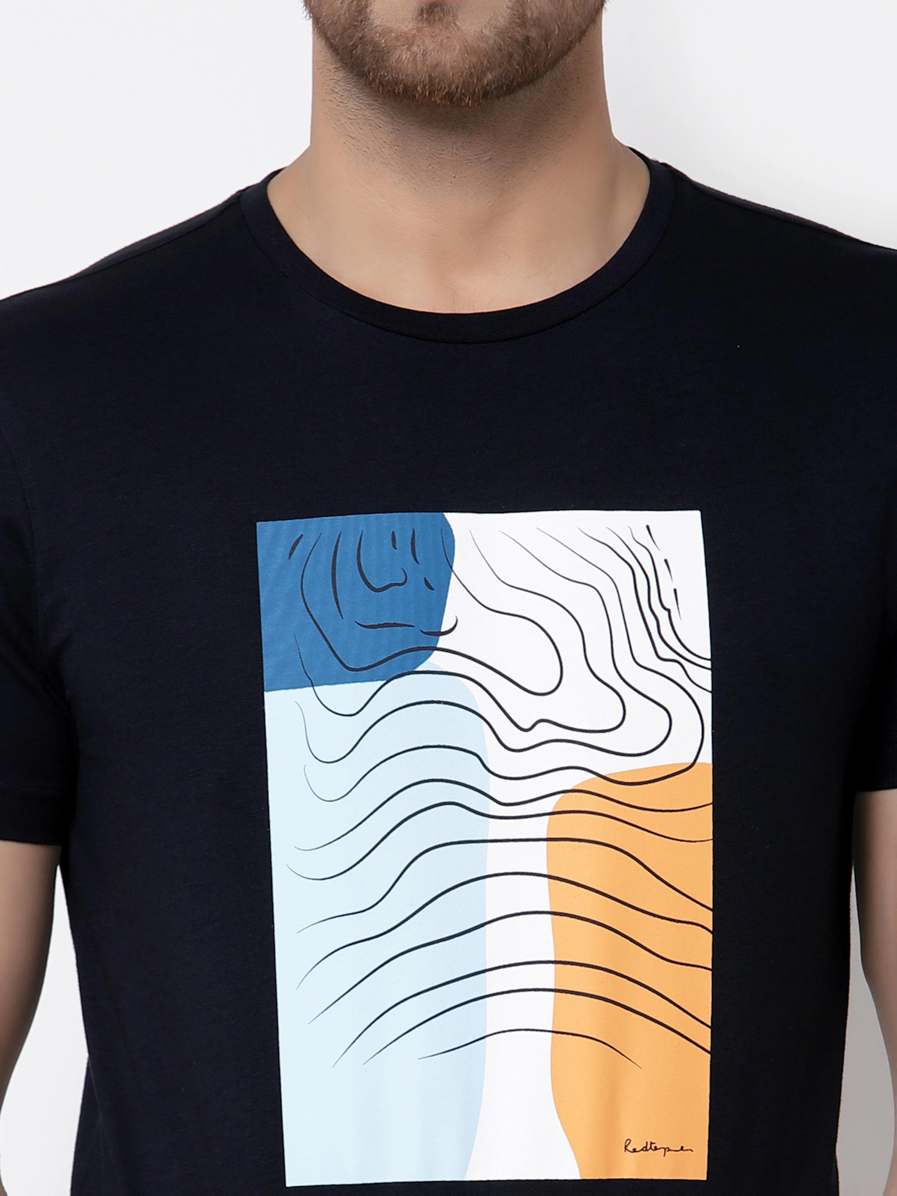 Navy Graphic Print Pure Cotton Men's T-Shirt - Image 4