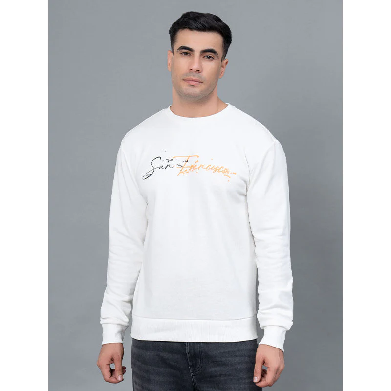 Off White Graphic Print Cotton Poly Fleece Men's Sweatshirt