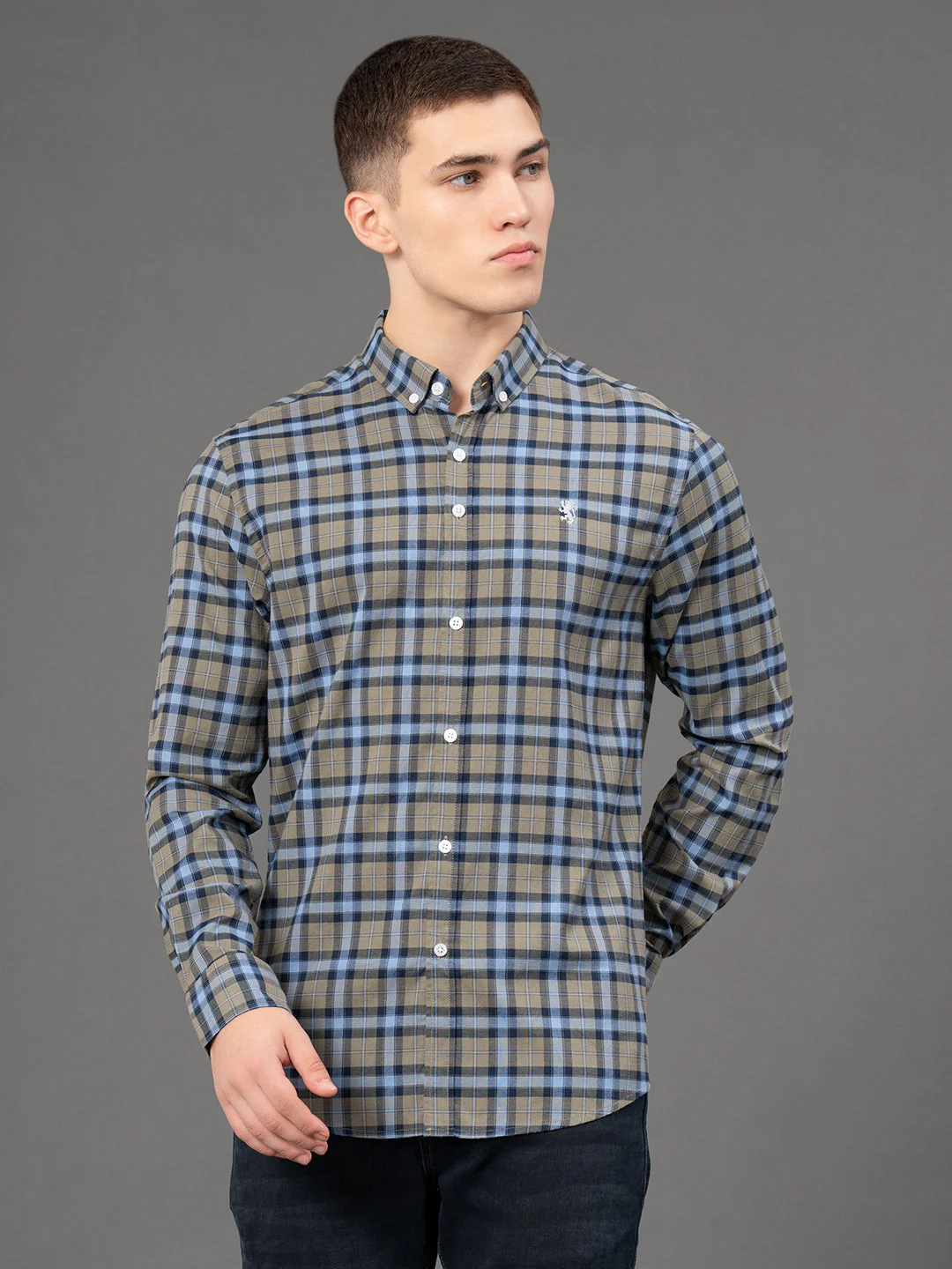Olive Checked Shirt for Men