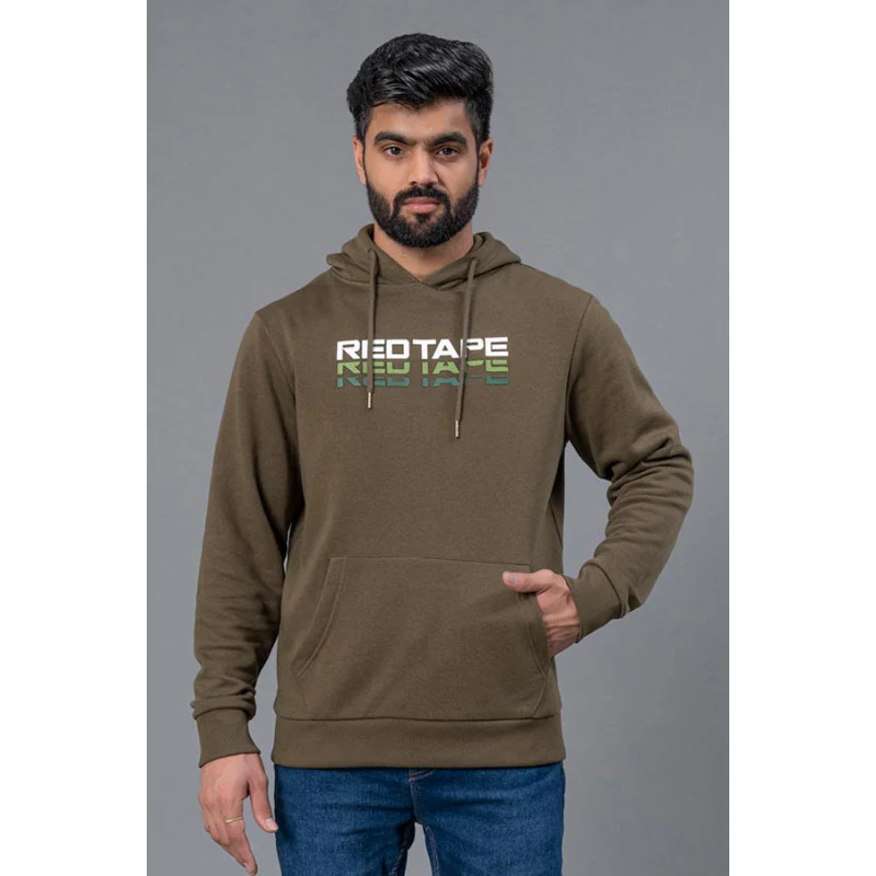 Olive Graphic Print Full Sleeve Cotton Poly Fleece Men's Hoodie